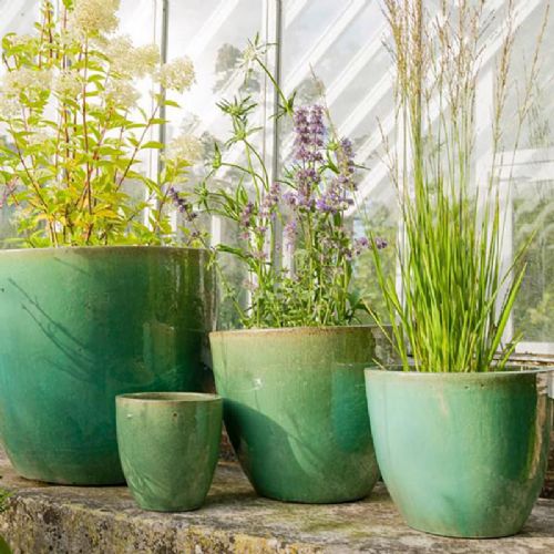 Large Glazed Eggpot Planter Olive green
